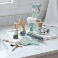 18 Pieces Wooden Hairdresser Toy Set Smooth Edges Wooden Makeup Toy Set Water-Based Paint Pretend Salon Playset for Preschoolers, Playroom