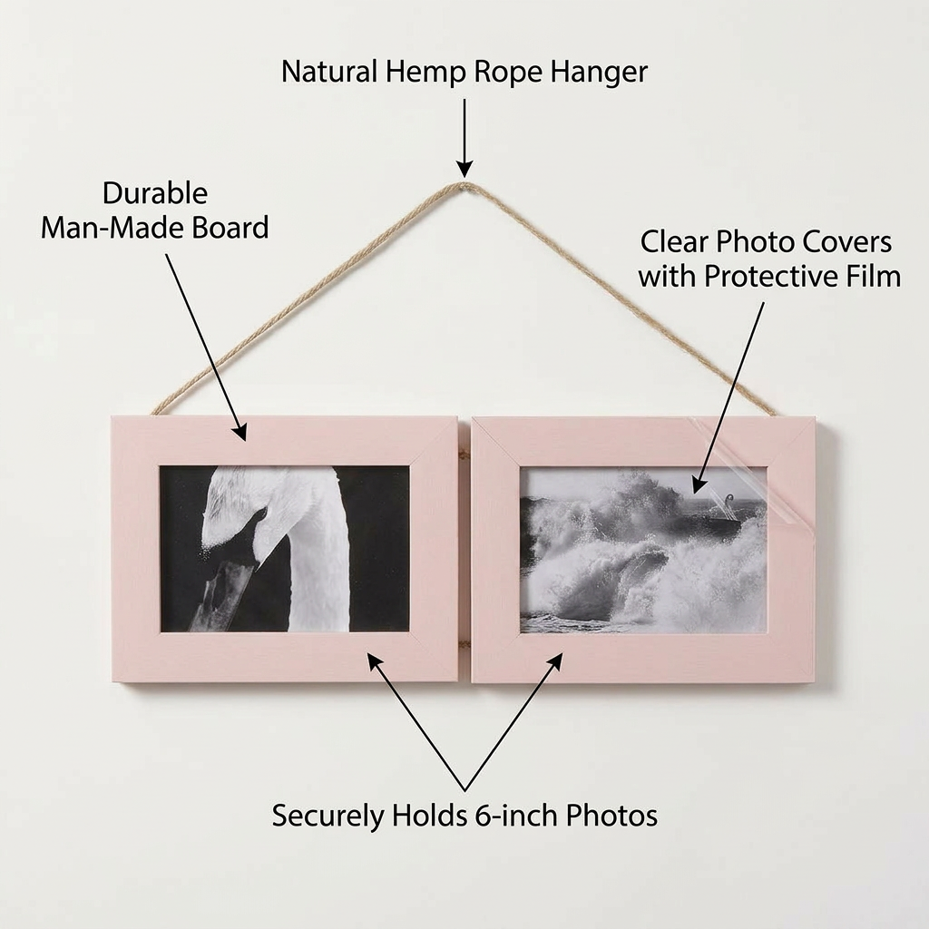 Rope Photo Frame Collage, Multi Picture Wall Hanger, Vertical Photo Frame Set, Family Picture Frame, Rope Hanging Design, Home Gift