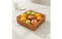 Handwoven Woven Fruit Basket with Lid Rattan-Style Divided Basket with Lid Low-Height Woven Organizer with Cover Square for Dining Table, Kitchen, Living Room