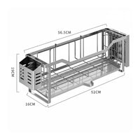Rustproof Stainless Steel Dish Rack Pull-out Drain Tray Dish Drainer with Utensil Holder Multi-Functional Storage Space Saving
