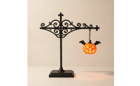 Decorative Lantern with Pumpkin Ornament Black Metal Craft Lantern Light Vintage Decor Elegant for Bookshelf