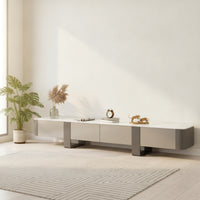 TV Cabinet with Mineral Slab Surface Sleek TV Cabinet Low-Profile Media Console for Living Room
