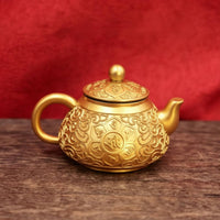 Kettle-Shaped Teapot Ornament Engraved Gold Teapot Ornament Fine Workmanship Home Decor