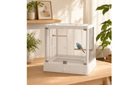 Glass Bird Cage Modern Bird Cage with Pull-out Tray Rectangular for Home Display, Indoor