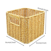 Faux Rattan Basket Handwoven Woven Storage Basket Woven Organizer Bin Compact Natural-Style for Desk, Shelf