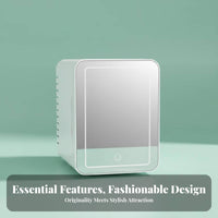 Cools & Warms Lighted Mirror cosmetic Fridge two-way Power Modes Mini Fridge with Lighted Mirror Portable Design Cosmetic chiller Quiet Operation for skincare lovers, Makeup Users, Office Workers, Dorm Room, Bedroom, Travel, Bathroom