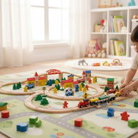 100 Piece Wooden Train Set Educational City Railway Toy Set Connection Townscape Building Blocks for Preschoolers, Young Children