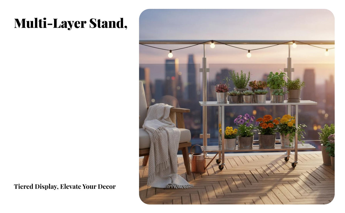 Movable Multi-Tier Stainless Steel Plant Stand Space-Saving Multi-Tier Plant Stand 360° Rotating Wheels Tiered Flower Display Rack Heavy Duty for Gardeners, Balcony, Patio, Outdoor, Living Room