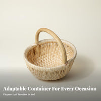 Wicker Storage Bin With Handle Round Wicker Basket Multi-Purpose for Gift Givers