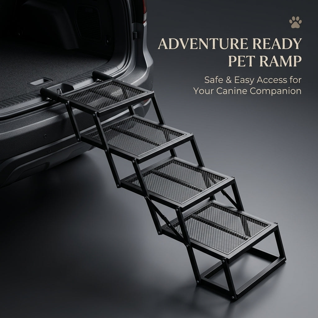 Ramp for Cars and SUVs with Metal Frame, Portable Pet Steps for Large Dogs, Foldable Stairs for Sofa, Steel Wire Construction