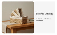 Desktop Sundries Box Sturdy Construction Rattan Storage Basket Handwoven Sundries Box Lace Trim Natural Fiber Container