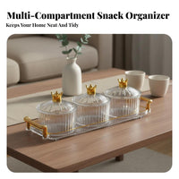 Compartmentalized Lidded Snack Container Set Elegant Design Multi-Compartment Snack Dish Great Gift Compartment Serving Dish with Tray Removable Bowls for Parties, Family Gatherings, Holidays, Living Room