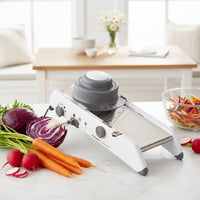 Multifunction Stainless Steel Mandoline Cutter Adjustable Vegetable Cutter with Safety Pusher Foldable Manual Vegetable Cutter Compact for Home Cooks, Meal Prep, Kitchen Countertop