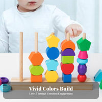 Educational 5-Post Stacking Game Develops Hand-Eye Coordination Wooden Geometric Stacker Promotes Logical Thinking for Classroom, Playroom