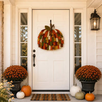 Lighted Patchwork Pumpkin Door Hanging for Fall Thanksgiving