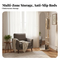 360-Degree Rotation Rotating Mirror and Coat Stand Multi-Functional Freestanding Clothes Organizer Space-Saving Garment Rack Sturdy Construction for Families, Homeowners, Entryway, Hallway, Apartment, Dressing Room