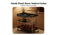 With casters 2-Tier Rolling Cart Movable Serving Trolley Retro design Mobile Rack adaptable Functionality for Apartment Dwellers, Entertainers, Living Room, Small Spaces, Bedroom, Bathroom