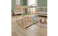 Wooden Climbing Frame with Rings Multicolored Inverted-V Climber Active Wooden Climber for Children, Young Children, Playroom, Living Room