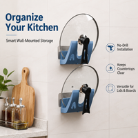 Pot Lid Holder Wall Mounted, Metal Pan Lid Rack, Nail Lid Organiser for Cupboard, Modern Kitchen Organiser 14.5x18.5x4.5cm