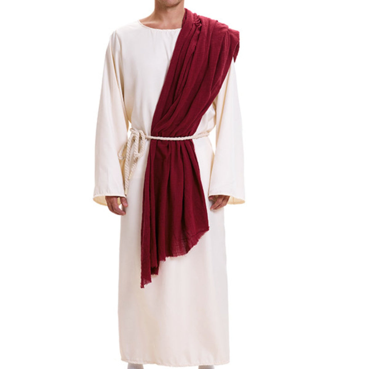 3 Pieces Full-Length Design Biblical Robe Set Long-Sleeved Biblical Robe and Headpiece Set Oversized Scarf Religious Outfit Comfortable Fit for Adults, Cosplayers, Church Members, Halloween, Stage Performance, Nativity Plays