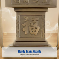 Brass Square Offering Set, Incense Burner, Candle Holder, Home Buddhist Altar, Chinese Design