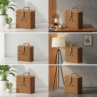 Three-Tier Picnic Basket Handwoven Rectangular Wicker Hamper Wicker Picnic Basket Lidded Handmade for Caterers, Picnics