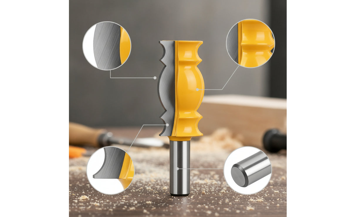 1/2 Inch Shank Handrail Router Bit Carbide Tipped Drum Column Router Bit Smooth Cutting Tool Industrial Quality for Woodworkers, Carpenters, Diyers, Woodworking, Cabinet Making