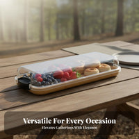 Sturdy Wood Construction Rectangular Wooden Tray Lid Portable Large Wooden Serving Platter Gift Ready Party Food Tray Artisanal for Charcuterie Enthusiasts, Homeowners, Camping, Outdoor, Home Entertaining, Picnics