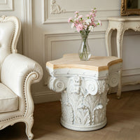 Column Side Table Vintage Style Pedestal Table Carved Roman Column Pedestal for Living Room