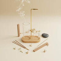 Minimalist Design Vertical Incense Holder with Ash Catcher Modern Design Wooden Base Incense Stand Accessory for Office