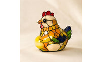 Black Outline Hen Holding Egg-Shaped Light Multicolored Stained Glass Hen Lamp Translucent Chicken Egg-Shaped Lamp Decorative