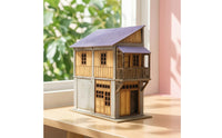Railway Building Kit Two-Story Scale Model Building Diorama House Wood-Grain Diorama Kit Corrugated for Modelers, Dioramas