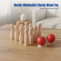 Wooden Bowling Set, Durable Wood Desktop Game, Parent-Child Interactive, Two-Player, Indoor Outdoor Educational Toy