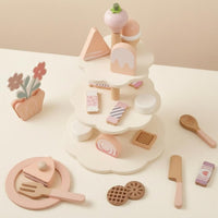 Tiered Dessert Stand Playset Pretend Tea-Time Dessert Set Printed for Children