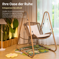 Hanging Chair with Frame, Modern Freestanding Swing Chair for Garden & Terrace, Weatherproof Garden Furniture with Cushion, 115x105x137cm
