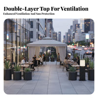 Aluminum Frame Gazebo Rainproof Backyard Gazebo Protection Patio Pavilion with Curtains for Homeowners, Families, Restaurant Patios, Poolside, Deck