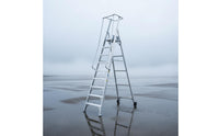 Rolling Workstation Ladder Mobile Wheels Aluminum Work Workstation Ladder Heavy Duty for Workers, Professionals, Construction Site, Warehouse