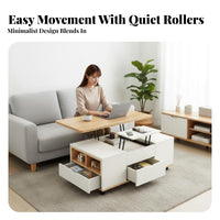2-in-1 Design elevatingTop Coffee-to-Dining Table Space-Saving elevatingTop transformable Table Height-Adjustable Living Room Furniture Mobile with casters for Apartment Dwellers, Small Families, Remote Workers, Studio Flat, Home Office