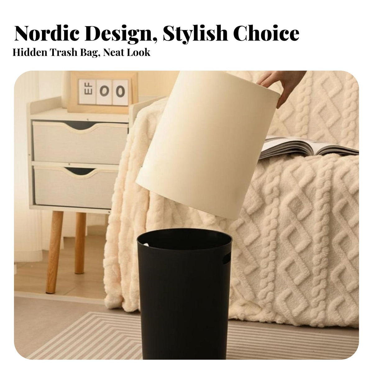 Nordic Design Trash Bin Large Capacity Cream Design Garbage Can Bathroom Garbage Can Simple Design Office Waste Bin Versatile
