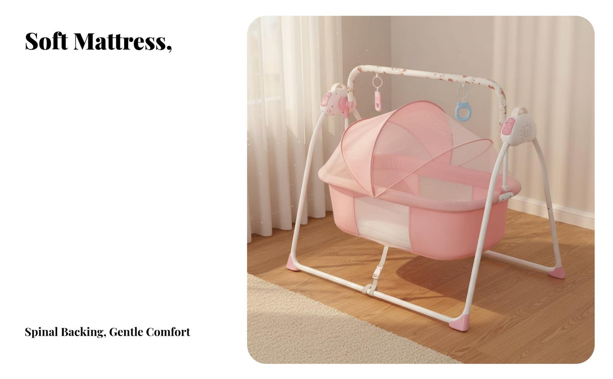 Built-in Music Electric Rocking Bassinet Wireless Controller Control Automatic Rocking Cradle Timer Function Infant Sleep Product Safety Certified for Newborns, Infants, Toddlers, Bedside, Rest Time, Bedroom, Living Room