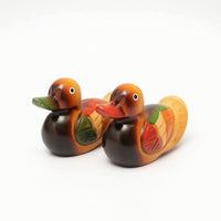 Carved Wooden Ducks Cute Duck Figurines with Ribbons Glossy for Living Room