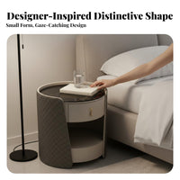 Minimalist aesthetic C-Shaped End Table with Drawer Modern Design Nightstand Space-Saving Household Furniture Sturdy framework for Apartment Dwellers, Homeowners, Students, Bedroom, Bedside, Small Spaces, Living Room