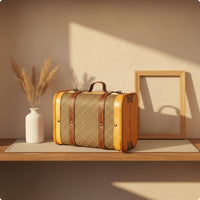 Wooden Storage Suitcase Leather-Like Trim Vintage Wooden Chest Retro Design