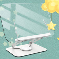 Acrylic Reading Stand with Metal Supports Hands Adjustable Book Stand with Rotating Base Non-Slip Holder for Desk, Learning
