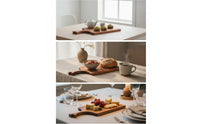 Wooden Serving Tray with Handles Rectangular Serving Tray with Handle Wood Grain Platter for Hosts, Homeowners, Tea Service, Breakfast, Cafes