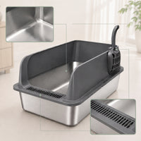 Large Stainless Steel Litter Box Easy to Clean Metal Litter Box for Cats