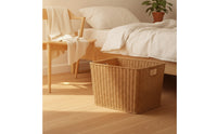 Wicker Storage Basket with Handles Woven Rectangular Storage Basket Textured Container for Bedroom