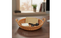 Handmade Double-Handle Fruit Basket Easy to Carry Handwoven Fruit Basket Multi-Purpose Round Woven Tray Multipurpose for Tabletop, Dining Room