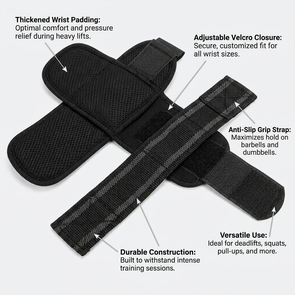 Weight Lifting Wrist Wraps Support, Heavy Duty Gym Straps for Barbell Training, Non-Slip Grip Lifting Straps, Gym Accessory Wrist Wraps for Training