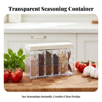 6 Pieces Moisture-Proof Plastic Seasoning Box Set with Tray Sealed Lids Clear Seasoning Container Set Includes Holder for Pantry, Cabinet